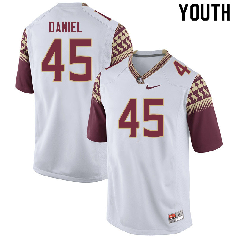 Youth #45 Preston Daniel Florida State Seminoles College Football Jerseys Sale-White - Click Image to Close
